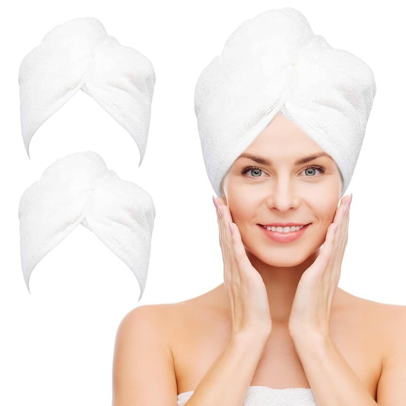 NEXCOVER Hair Towel Microfiber, 2 Pack White 9.8 inch X 25.5 inch Hair Wrap,Ultra Absorbent Hair Turbans,Fast Drying Head Towels for Women Wet Hair,Long,Curly,Thick,Frizzy Hair - Image 1